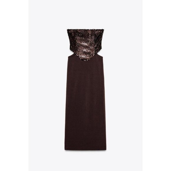 ZARA CONTRAST SEQUIN CUT-OUT DRESS - Picture 1 of 9